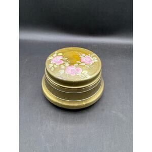 Musical Powder Box 1930's Brass Footed Music Box Wind Up with Flowers